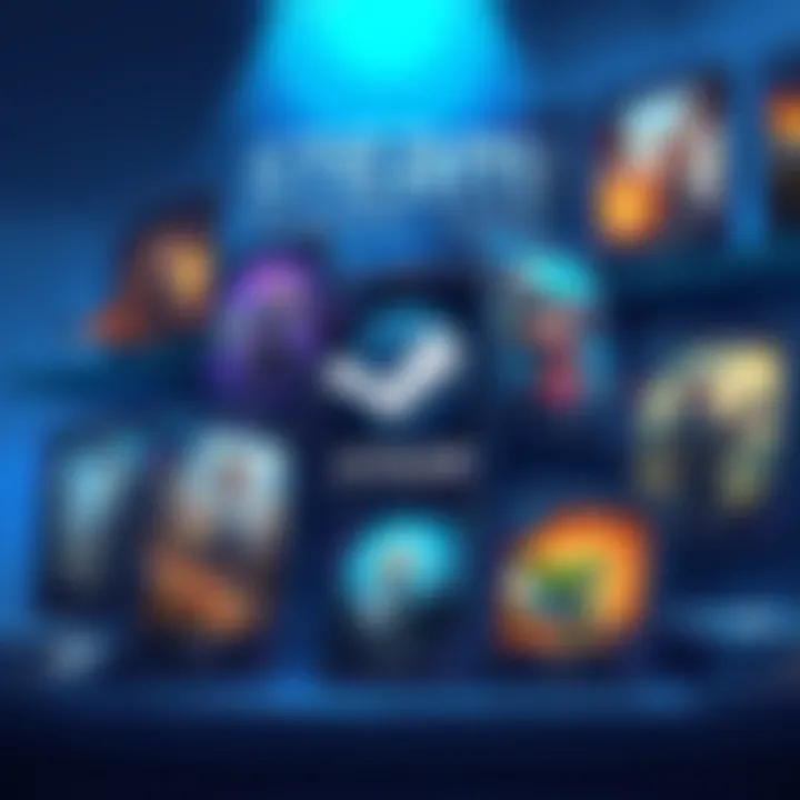 An illustration showing various Steam Trading Cards with game art on display, highlighting the collectible aspect for players.