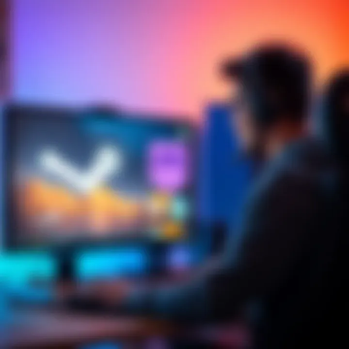 A gamer comparing Steam and Epic Games Launcher on a computer screen with game icons displaying