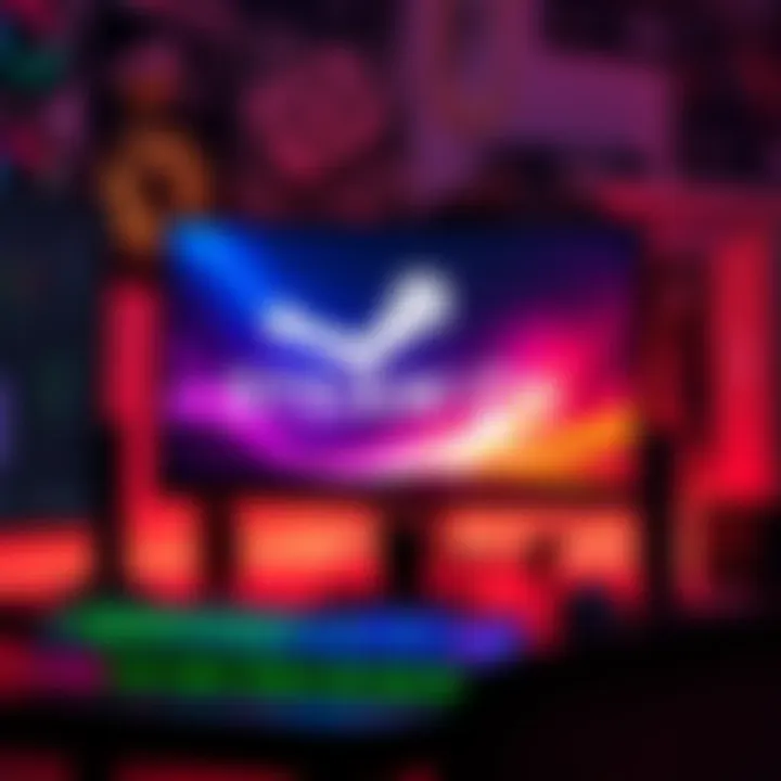 A gaming PC setup featuring the SteamOS logo on the monitor, with gaming accessories and colorful lighting in the background