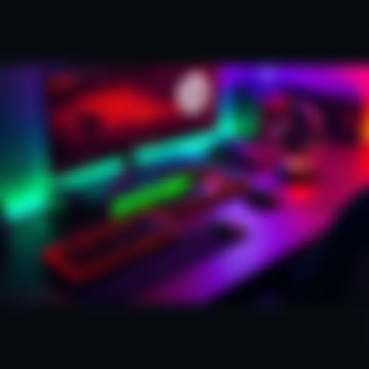 A gaming setup featuring SteelSeries products including a keyboard, mouse, and headset, showcasing their sleek design and vibrant colors.