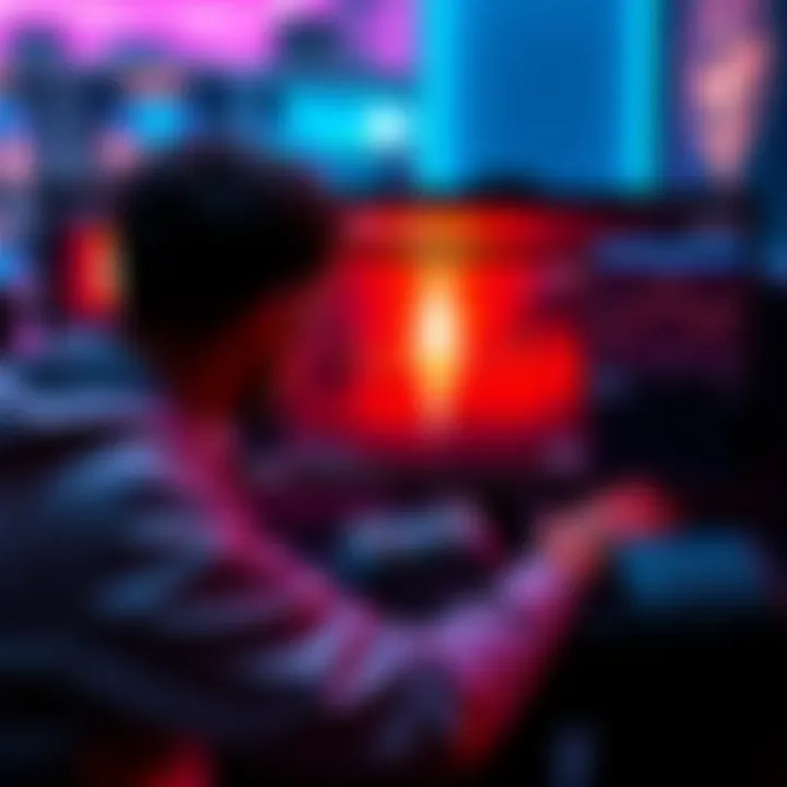 A gamer analyzes performance metrics of Stellar Blade on a PC screen, highlighting resolution scaling features.