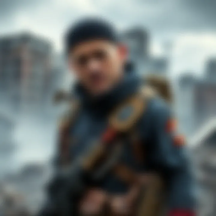 Stepan character from Metro Exodus Stepan character standing in a post-apocalyptic cityscape, dressed in rugged survival gear and looking determined, with ruined buildings in the background.