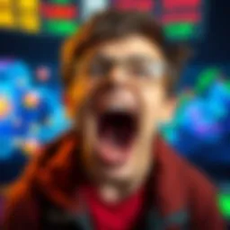 A screenshot of Steve from the game, mouth open in a high-pitched scream, with colorful game graphics in the background.