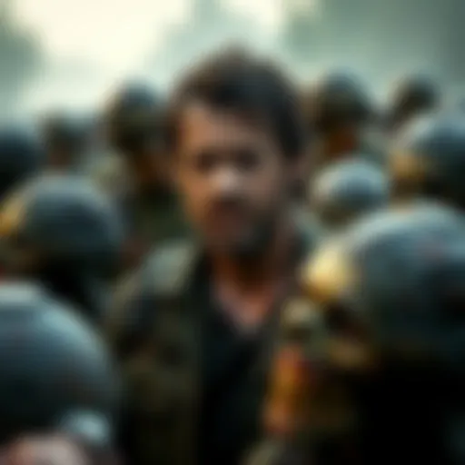 Character Steve surrounded by walkers in a tense scene from The Walking Dead S1E1