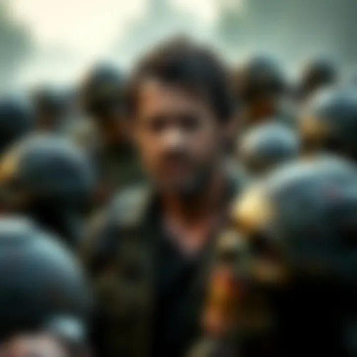 Character Steve surrounded by walkers in a tense scene from The Walking Dead S1E1