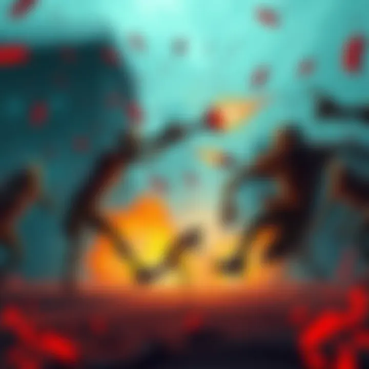 Stickman Fights Zombies A stickman character battles a group of zombies in a dynamic action scene.