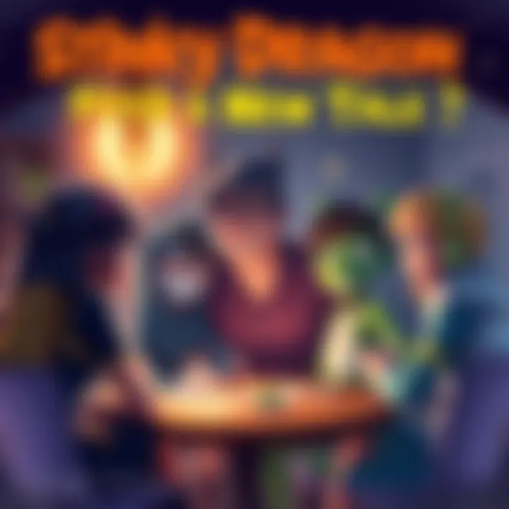 A group of animated characters and fans brainstorming ideas for the Infinights story with humor and creativity.