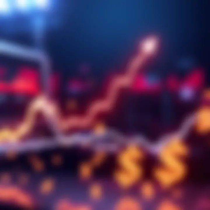 Stock Market Graph A line graph showing upward trends in stock market performance with dollar signs overlayed.