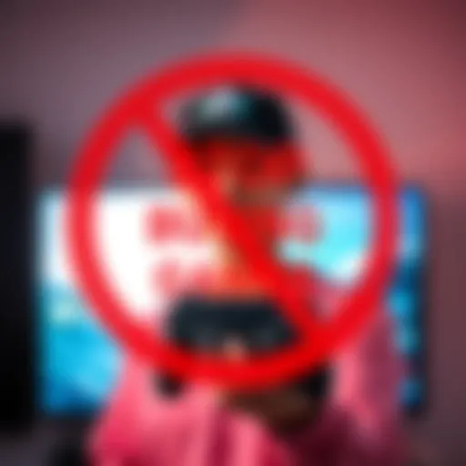 Stop Buying Games A person holding a gaming console with a red prohibition sign over it, symbolizing a call to avoid purchases in 2028.