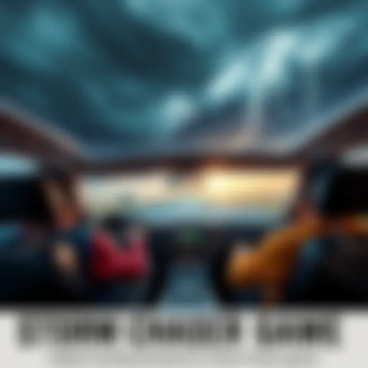 Storm Chaser Game Experience A scene showing players in a storm chaser game with realistic driving physics and storm visuals.