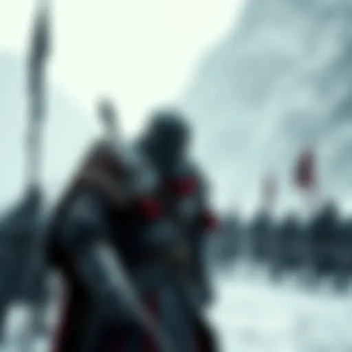 A Stormcloak soldier stands ready for battle, displaying a fierce loyalty and determination in the snowy landscape of Skyrim.