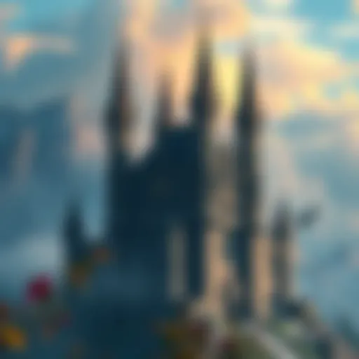 A panoramic view of Stormveil Castle showcasing its intricate architecture and tall towers against a dramatic sky.