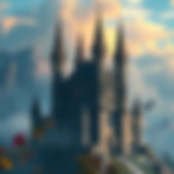 A panoramic view of Stormveil Castle showcasing its intricate architecture and tall towers against a dramatic sky.