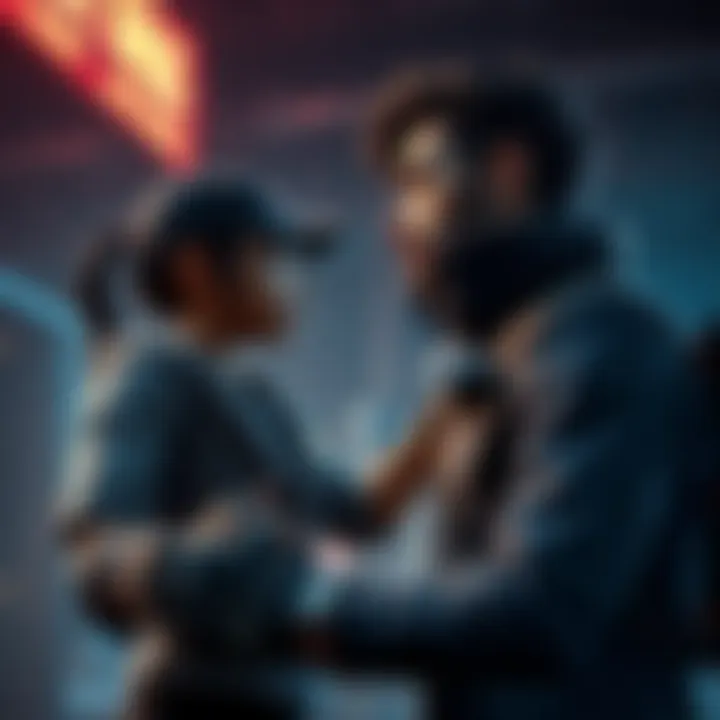 Story-focused video game scene A character interacts with another during a key cutscene in a story-driven game, showcasing emotional choices and narrative depth.