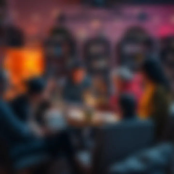 Storytelling Scene A group of people gathered around telling stories, with books and a cozy atmosphere