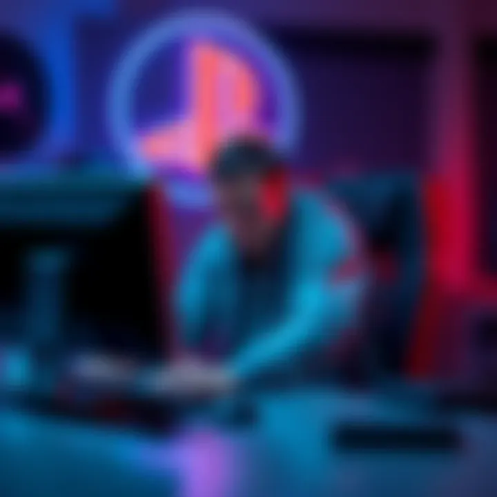 Frustrated gamer sitting at a computer with PlayStation logo in view, expressing disappointment over account recovery issues
