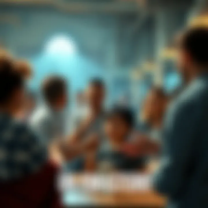 A group of people sharing stories and experiences about UN FORASTERO! in a lively community setting.