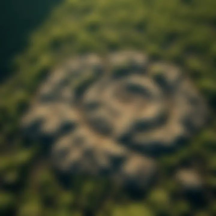 Strange circles on the ground Unusual circles in a grassy field seen from above