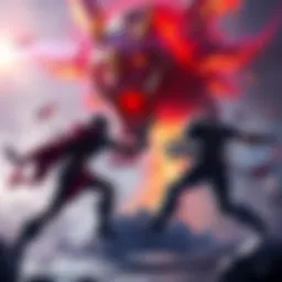 Two gaming teams battling over Roshan in a tense moment with buybacks at stake