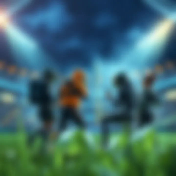 A group of players strategizing their approach to counter Orisa in a stadium match