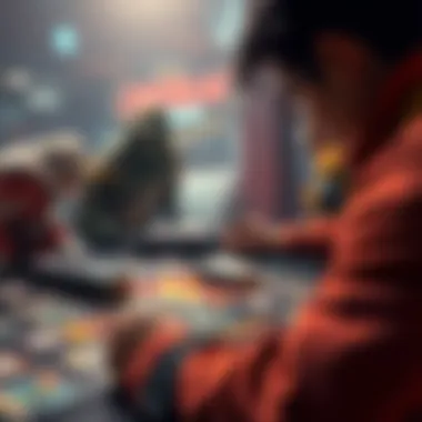 A player examines a game board filled with objective cards, planning strategies to counter them.