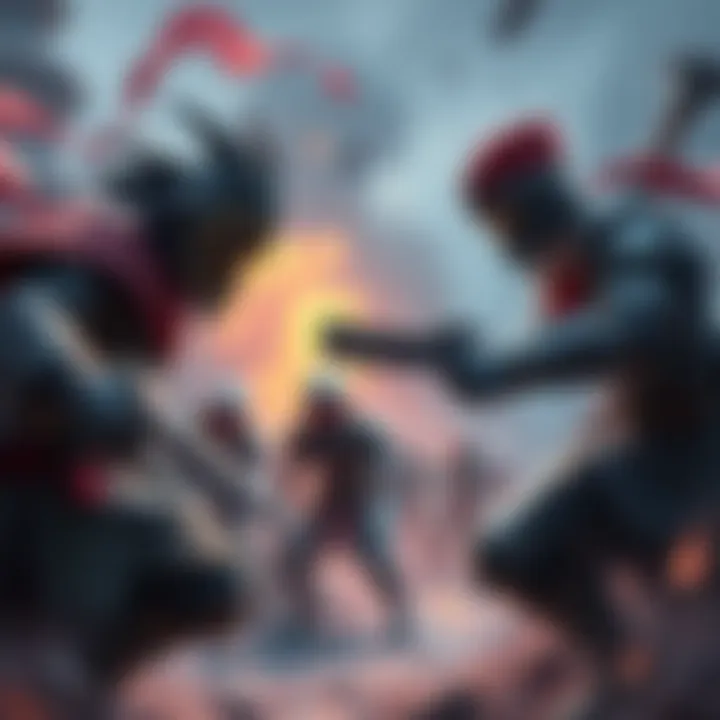 Strategy game characters in battle Two characters from strategy games facing off in a tactical combat scenario with limited enemies around them