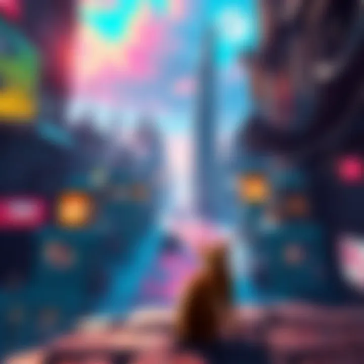 An immersive view of Stray's vibrant cityscape with a cat exploring the environment