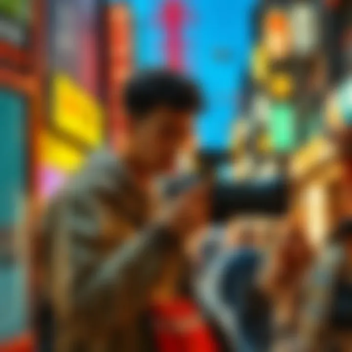 A streamer filming on a busy street in Japan while holding a camera, with local people in the background looking surprised.
