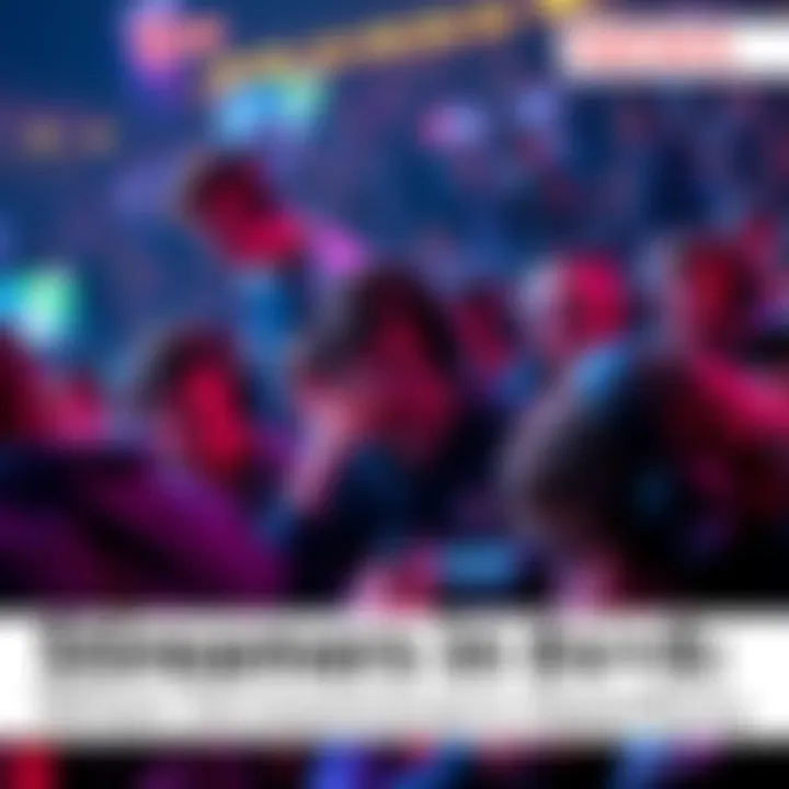 A crowded video game match showing popular streamers overwhelming casual players, creating frustration among gamers.