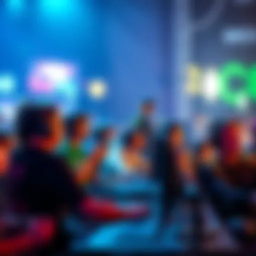 Streamers Playing 6v6 Competitive Game A group of gamers intensely focused on a 6v6 competitive game, showcasing excitement and strategy in a vibrant online environment.