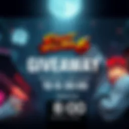 A graphic showing the giveaway announcement for Street Fighter 6, displaying the game cover and a call to comment with regions, alongside a countdown timer for the winner selection.