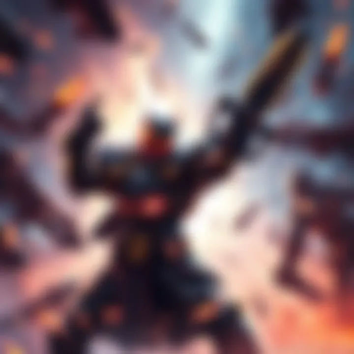 A Striker character equipped with armor and weapons, engaged in intense combat in a heroic setting.