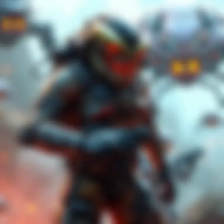 A Strogg warrior equipped with cybernetic enhancements stands ready for battle, showcasing a blend of human and machine features, set against a sci-fi backdrop depicting alien threats.