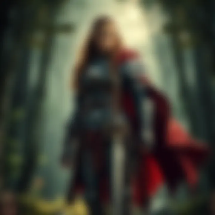 Strong female warrior A powerful female barbarian standing in a forest, dressed in armor and holding a weapon, representing strength and bravery.
