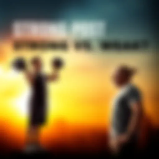 A person lifting weights on one side and someone contemplating on the other, representing strength and weakness