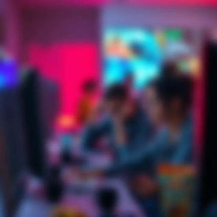 A group of individuals looking frustrated while working on computers, surrounded by distractions such as phones and snacks.