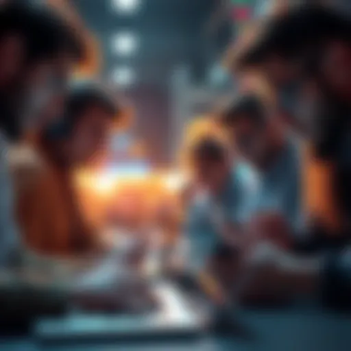 A group of people looking frustrated while using laptops and smartphones, symbolizing the challenges of ranking on online platforms in 2025.