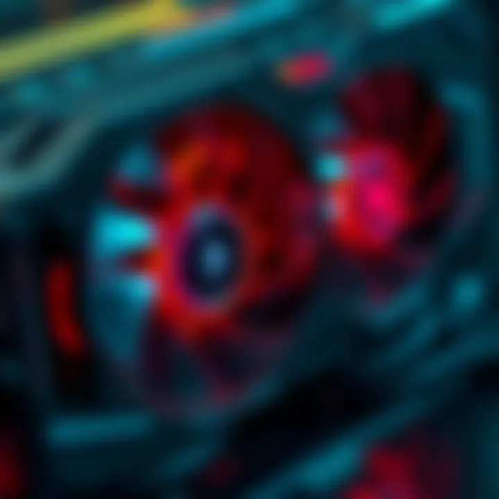 A close-up of a graphics card with one fan not spinning while the other is operating normally, indicating a cooling issue.