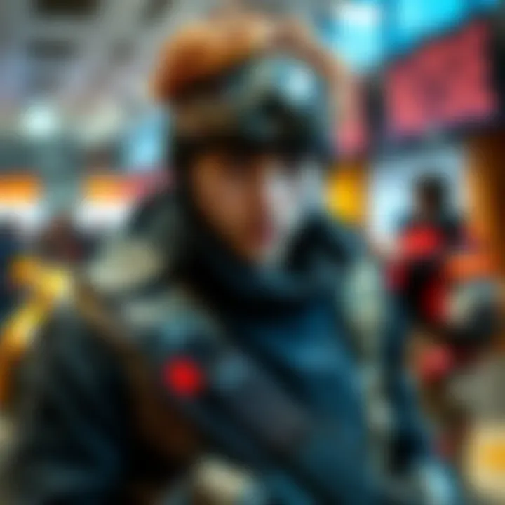 A student dressed as Solid Snake, showcasing detailed costume and gear at the school cosplay convention.