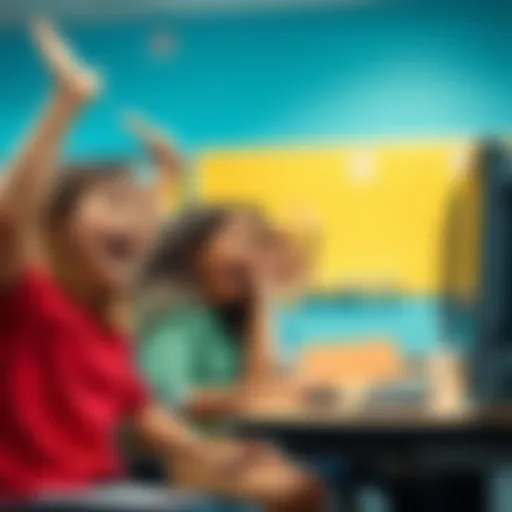 Excited students cheer and smile as their teacher announces a trip to the computer lab.