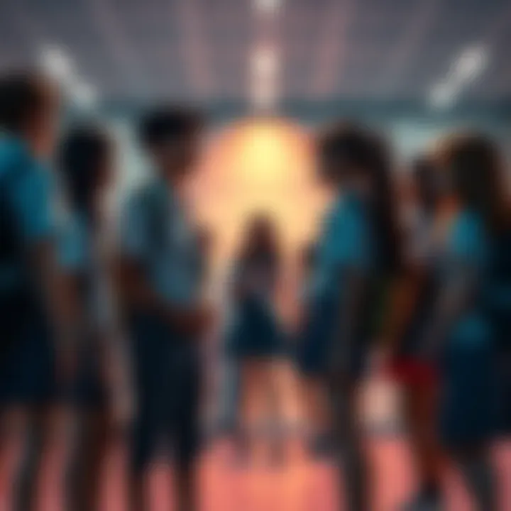 Students discussing uniforms Group of students debating about school uniforms versus personal style