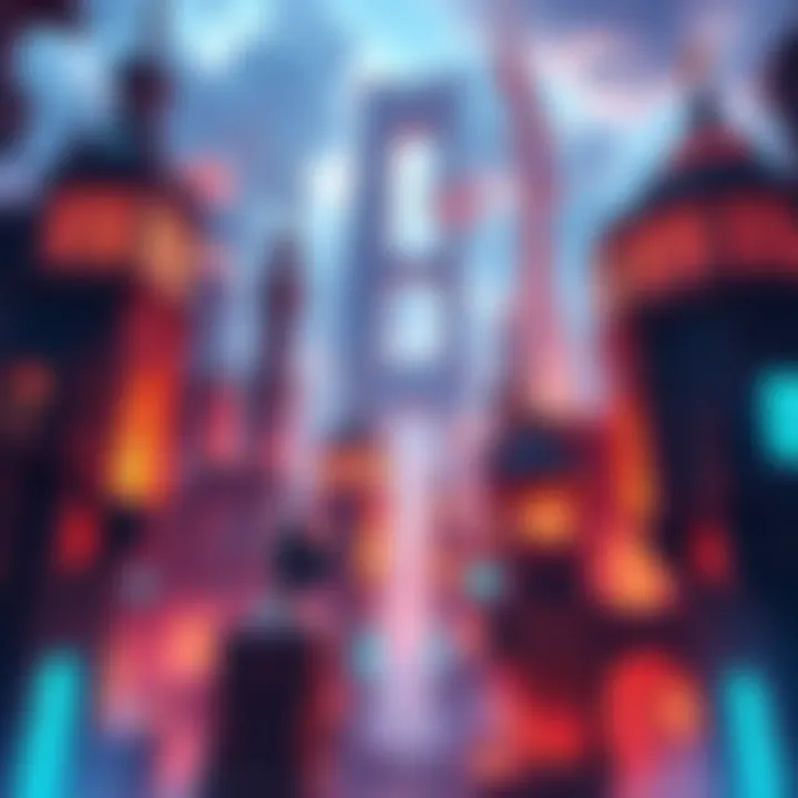 A view of intricate buildings and structures from the game, showcasing creative designs and detailed elements.