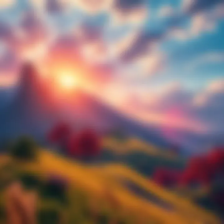 Stunning Game Graphics A vibrant scene showcasing beautiful game graphics with colorful landscapes and rich details that captivate players.