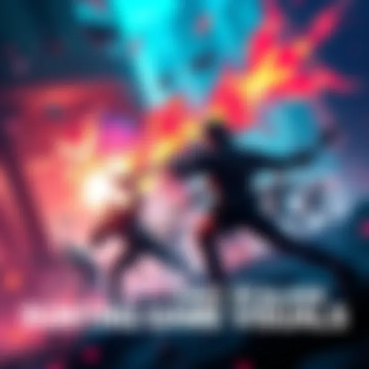 A vivid scene showcasing the game's graphics with vibrant colors and detailed characters battling in an immersive environment.