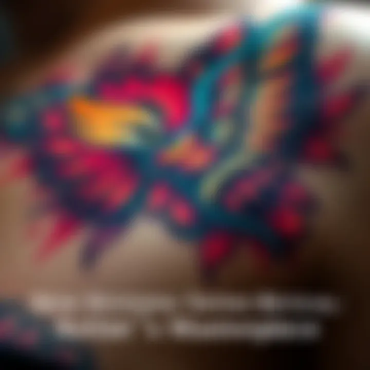 A close-up of a beautifully designed tattoo on skin, showcasing intricate details and vibrant colors.