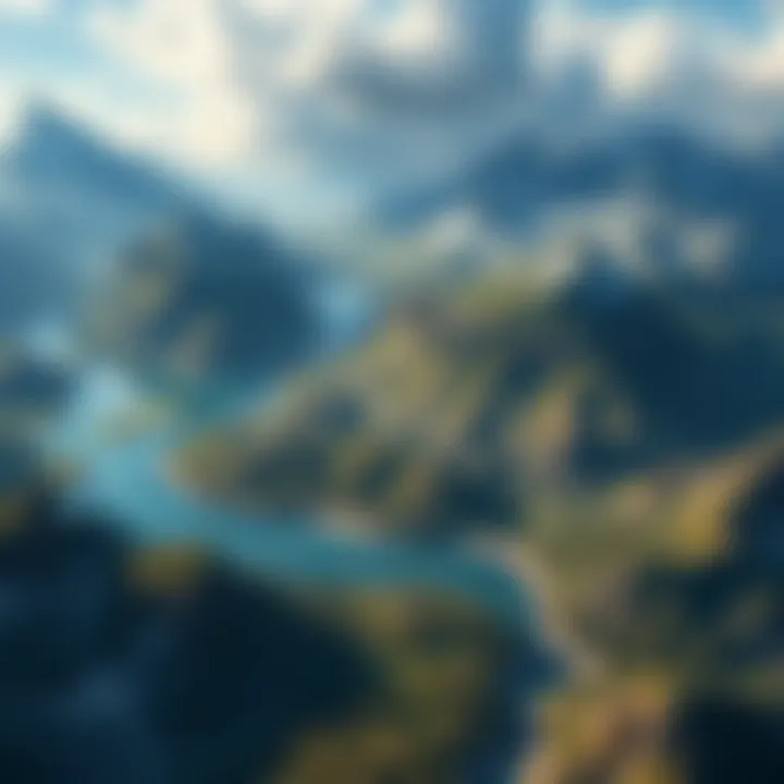 Stunning Game Map Design A beautifully designed video game map showcasing vibrant landscapes and intricate details, featuring mountains, forests, and rivers, inviting players to explore.
