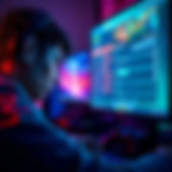 A player frustrated with game stuttering, focused on a computer screen showing settings adjustments, highlighting the struggle for smooth gameplay.