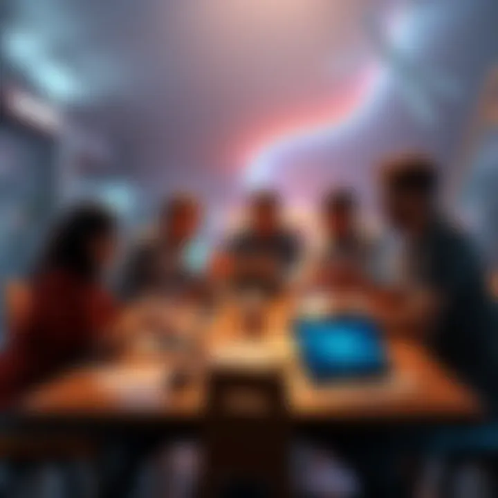 A group of people sharing insights about Styanax Prime relics around a table with laptops and notes