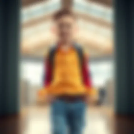 A young boy wearing a stylish shirt and jeans, smiling confidently while standing in a bright room.
