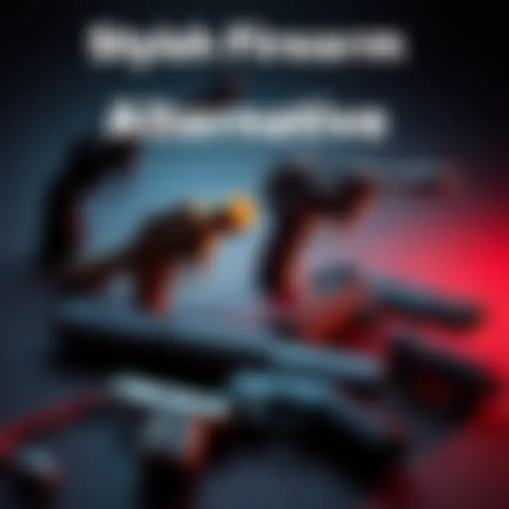 A selection of various firearms that are stylish and customizable, contrasting with the St. Elmo design.